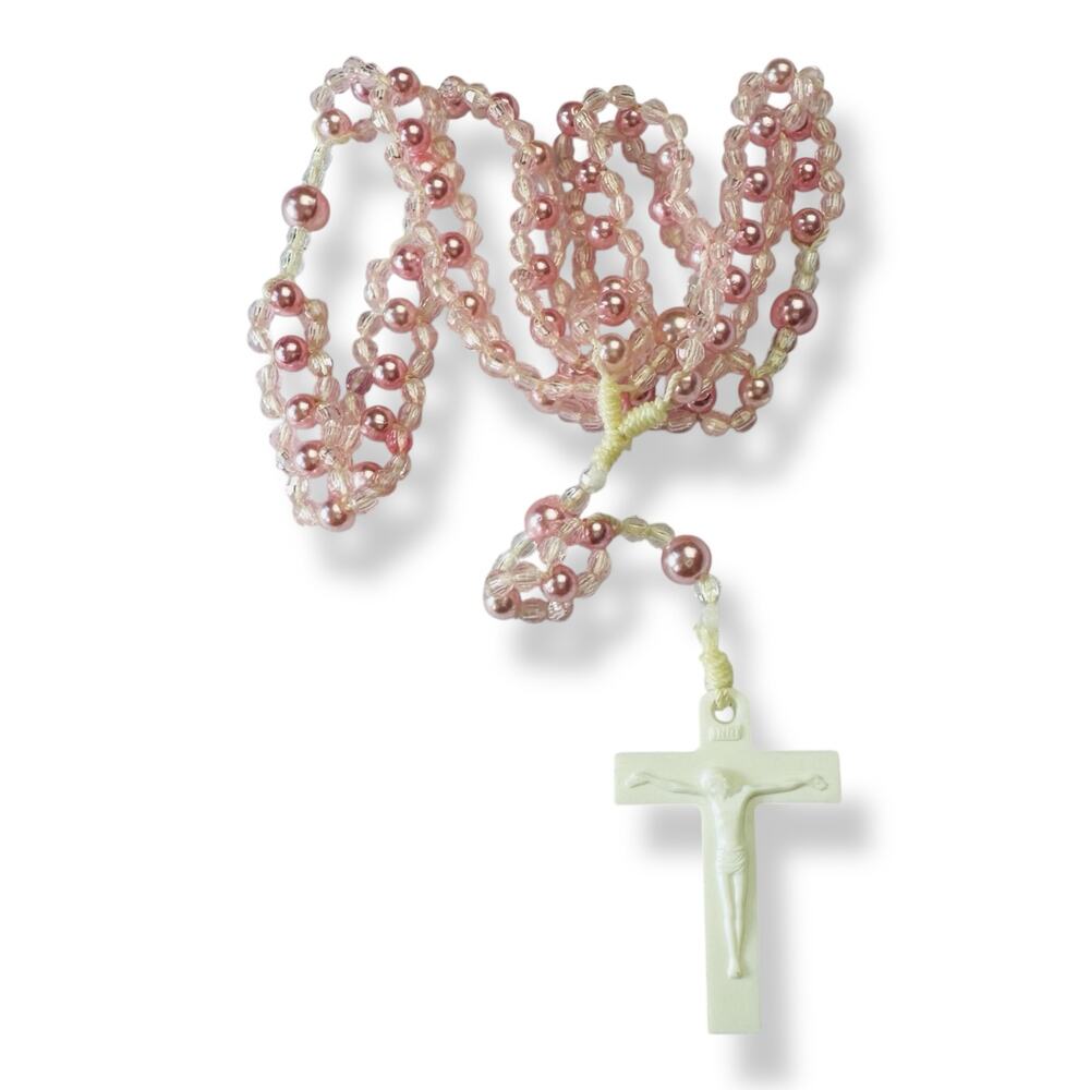 Vintage Pink Plastic Double Strand Rosary